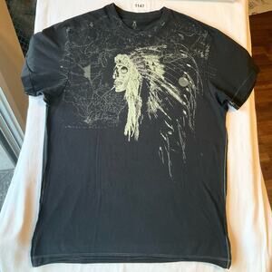Aces & Eights Men’s Short Sleeve T-shirt size L, Black, Indian Skull